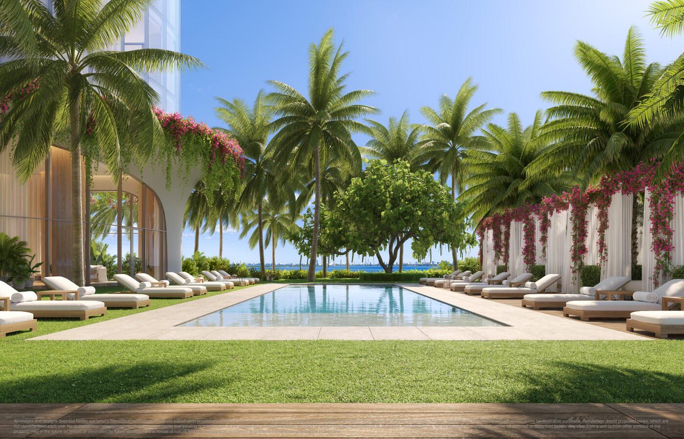 Cabana-lined bay front Pool